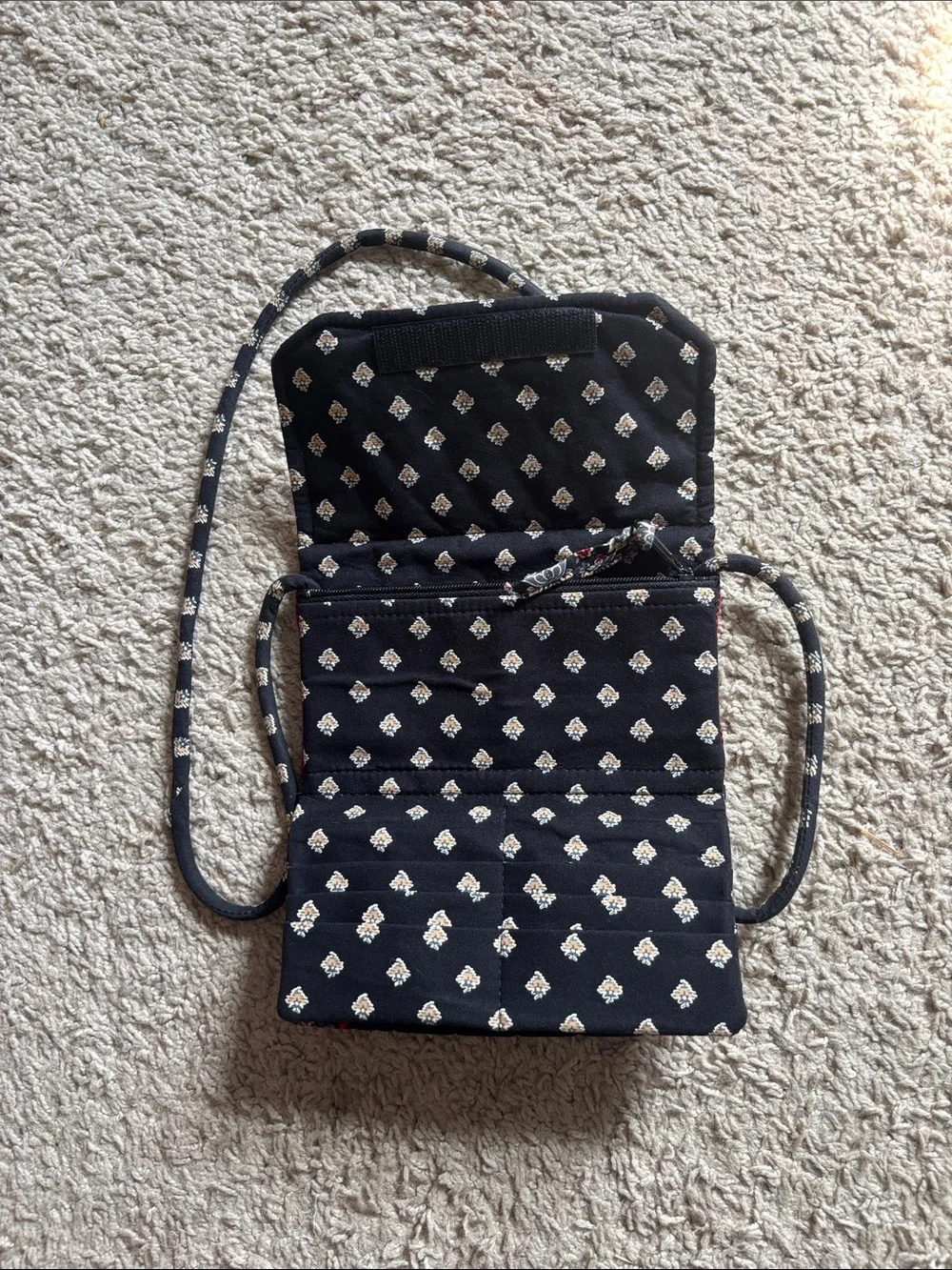 Vera Bradley Black Quilted Floral shoulder bag with Red Trim